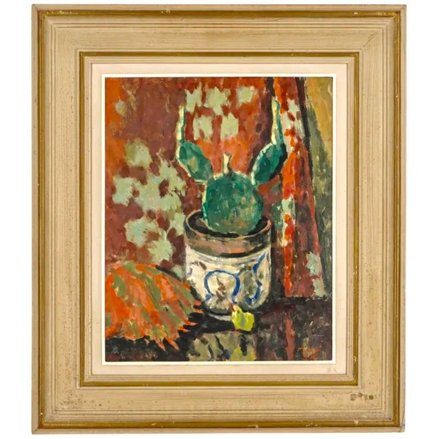 Roger Mühl, Roger Muhl Fauvist Still Life Cactus Ecole de Paris French Oil Painting Paques, 1958 For Sale