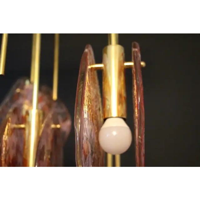 1980s Mid-Century Italian Modern Brass and Pink Glass Chandelier, 1980s For Sale - Image 5 of 18