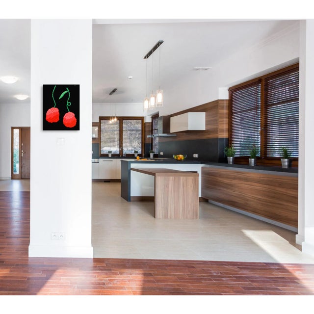 Wood "Black Cherries" Contemporary Minimalist Still Life Mixed-Media Painting by Will Beger For Sale - Image 7 of 8