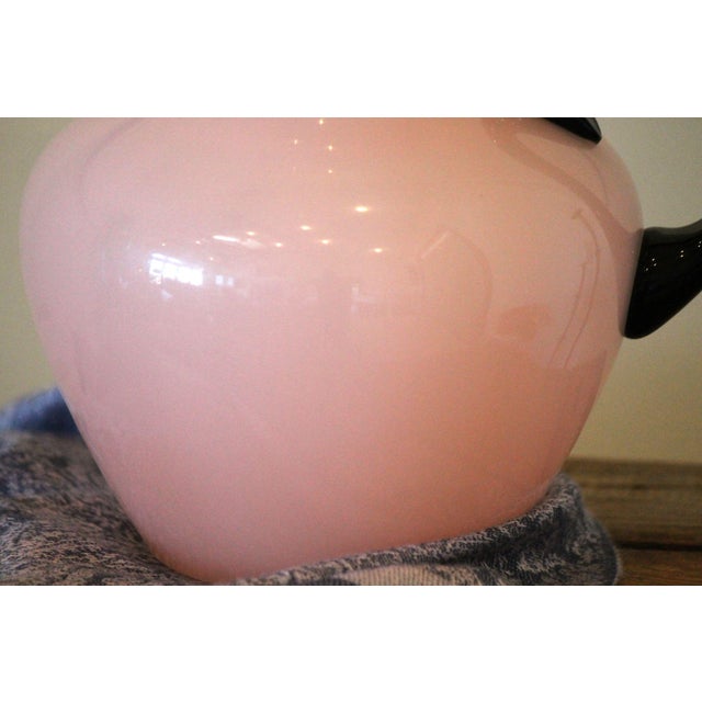 Art Deco Antique Pink French Opaline Glass Pitcher, Applied Black Glass Handle For Sale - Image 3 of 11