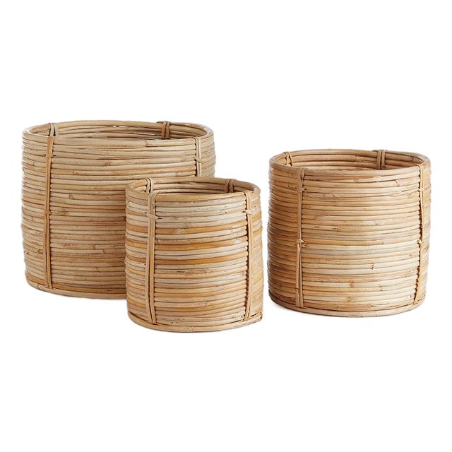 Cane Rattan Mini Round Baskets, Set Of 3 For Sale