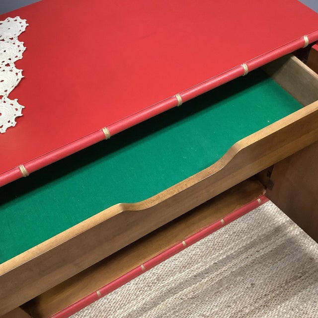 Red Chinoiserie Double Door Buffet Sideboard Petite Faux Bamboo Design W Drawer For Sale - Image 4 of 12