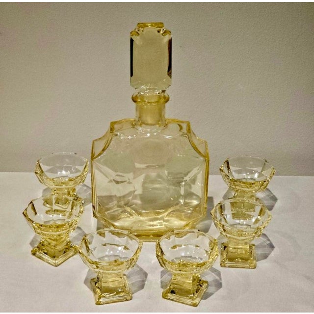 Art Deco Decanter Set in Yellow Glass by Moser/Bohemia, Czech, 1920s For Sale - Image 9 of 9