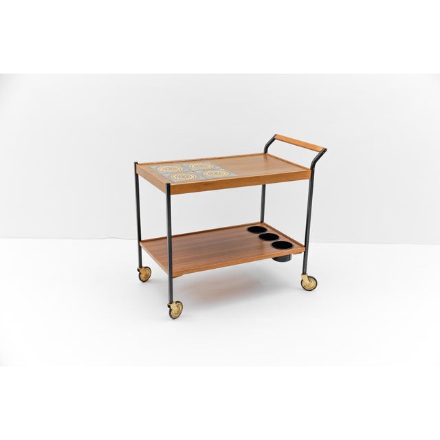 Vintage Walnut and Ceramic Serving Trolley, 1960s For Sale - Image 12 of 12
