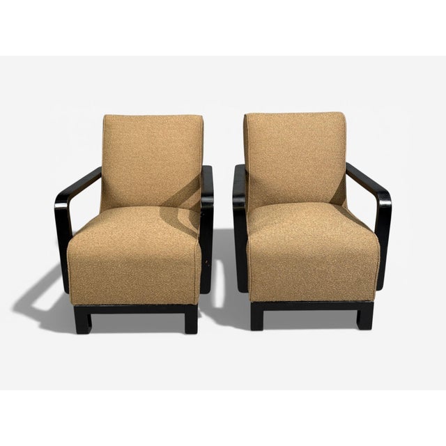 1940s Swedish Art Deco, Lounge Chairs, Ebonized Bentwood, Boucle, Sweden, 1940s For Sale - Image 5 of 8