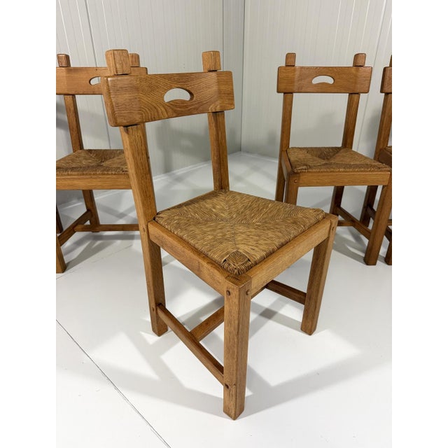 Mid-Century Modern Rustic Blonde Oak Dining Chairs, 1960s, Set of 6 For Sale - Image 3 of 18