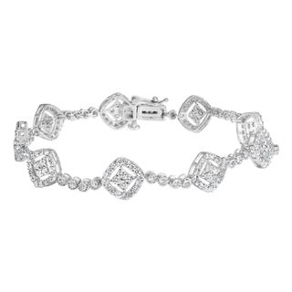 .925 Sterling Silver 3.0 Cttw Diamond Halo Square Shape Link Bracelet (I-J Color, I3 Clarity) - 7.25" For Sale