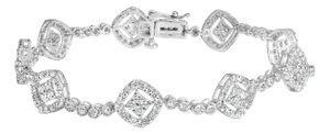 .925 Sterling Silver 3.0 Cttw Diamond Halo Square Shape Link Bracelet (I-J Color, I3 Clarity) - 7.25"
