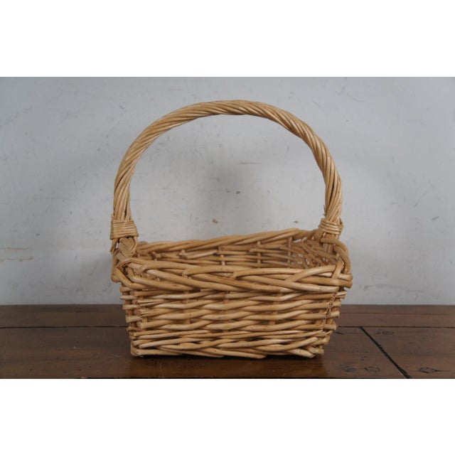 Mid 20th Century Mid 20th Century Vintage Woven Reed Willow Country Farmhouse Harvest Gathering Basket For Sale - Image 5 of 10