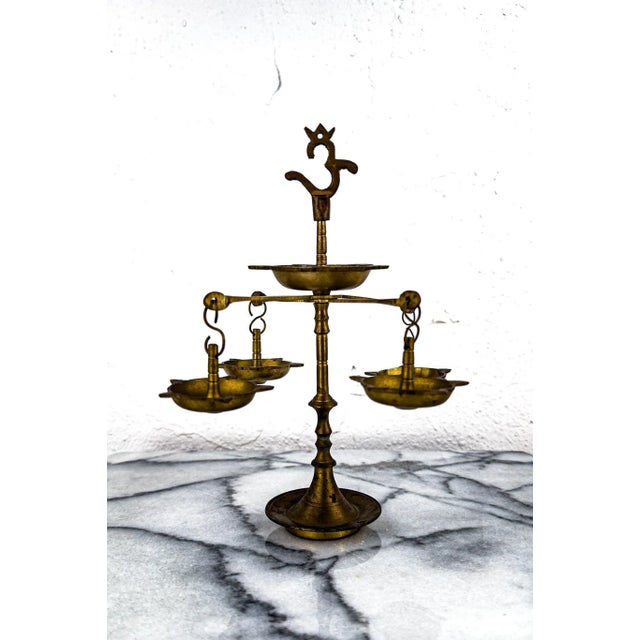 1950s Brass Panchmukhi Diya Oil Lamp For Sale - Image 4 of 9