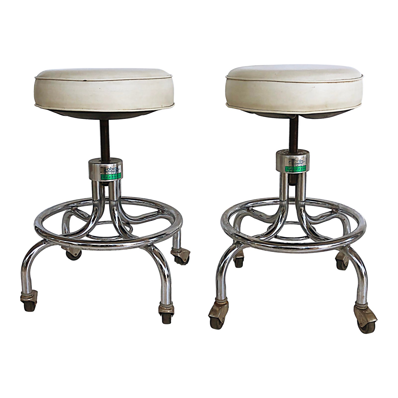 MidCentury Industrial Adjustable Chrome Counter Stools on CastersPair