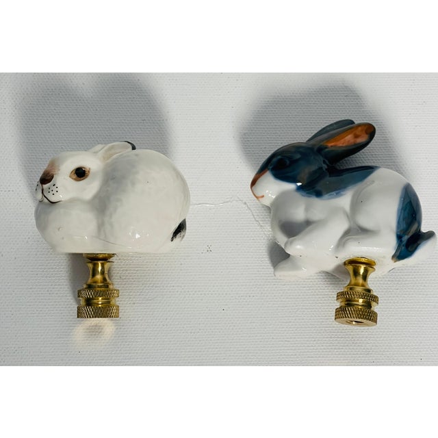 Vintage Porcelain Rabbit Lamp Finials Pair For Sale - Image 4 of 8