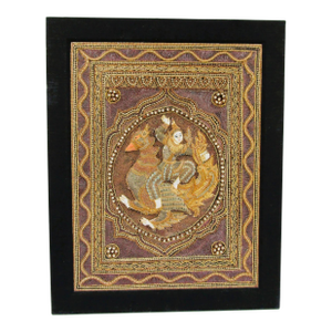 Framed Antique Myanmar Thai Burmese Kalaga Padded Tapestry With Phoenix Bird
