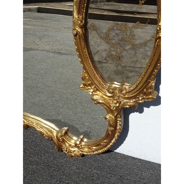 Vintage French Rococo Louis XV Gold Wall Mantle Mirror Scrolled Flourishes For Sale In Los Angeles - Image 6 of 11