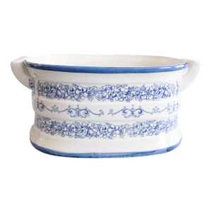 Vintage Italian Blue & White Porcelain Foot Bath Jardiniere Centerpiece