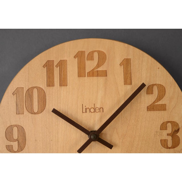1970s Vintage 1970s Danish Modern Linden Round Wooden Clock For Sale - Image 5 of 7