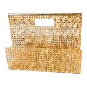 Christian Dior Home Collection Lucite and Rattan Magazine Rack, France Circa 1970