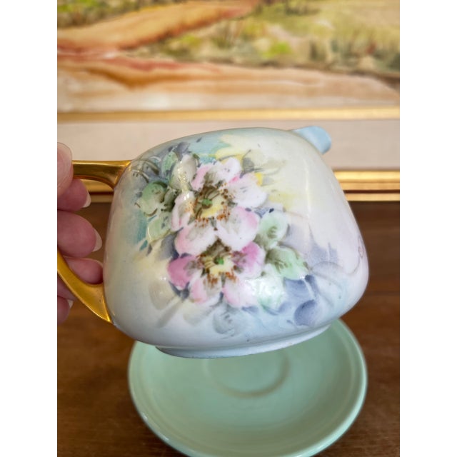 Drawing/Sketching Materials Vintage Hand-Painted Floral Creamer and Saucer Set With Gold Trim For Sale - Image 7 of 9