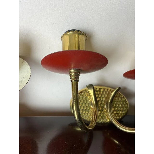 Brass and Colored Aluminum Wall Lamps, Italy, 1950s, Set of 2 For Sale - Image 9 of 12