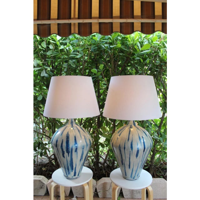 Off-white Substantial Mid 20th Century Laural Lamp Influence Lamps - A Pair For Sale - Image 8 of 12