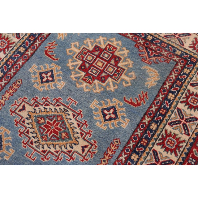 Textile 1990s Southwestern Kazak Light Blue & Beige Wool Rug - 3'1'' X 4'5'' For Sale - Image 7 of 7