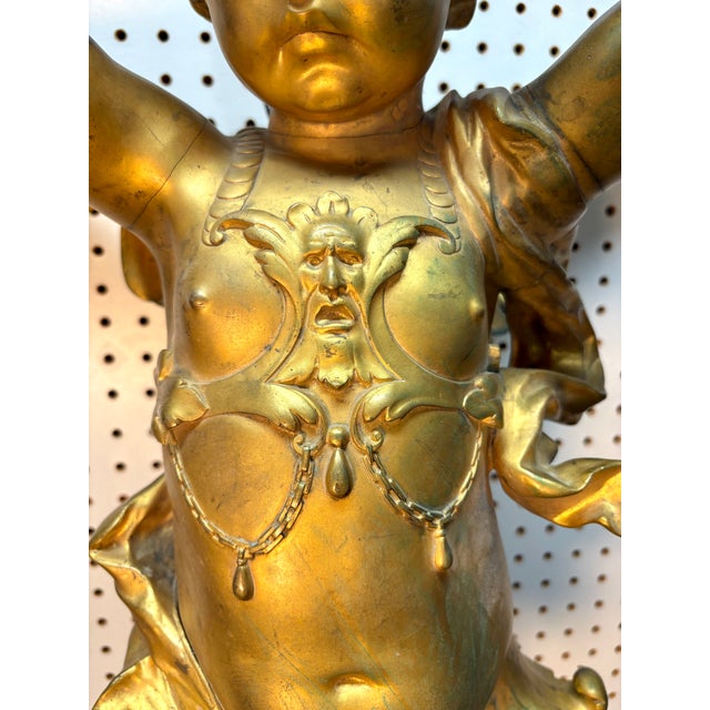 25" French Belle Époque Bronze D’Or Cherub Architectural Salvage Sculpture, 19th Century For Sale - Image 15 of 16