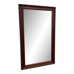 Antique French Mirror Over Mantel Large Rectangular Oak Carved Beveled c.1930