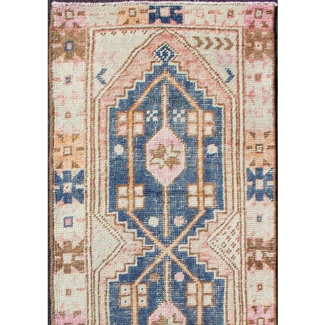 Vintage Turkish Oushak Runner With Soft Indigo, Peach, and Rose Colors 2'5 X 7'7 For Sale - Image 4 of 11