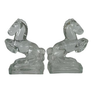 Vintage l.e. Smith Clear Glass Rearing Horse Bookends – Set of 2 (1950s) For Sale