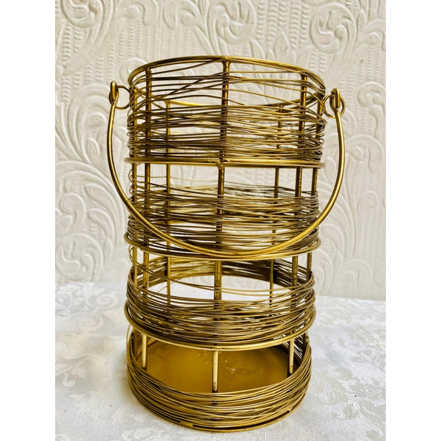 Vintage Mid Century Brutalist Brass Wire Wine Bottle Holder For Sale - Image 9 of 9