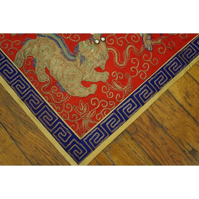 Vintage Textile Chinese Allover Red 1950s Rug, Circa Date: 1950s. This exceptional piece is not a traditional pile carpet...