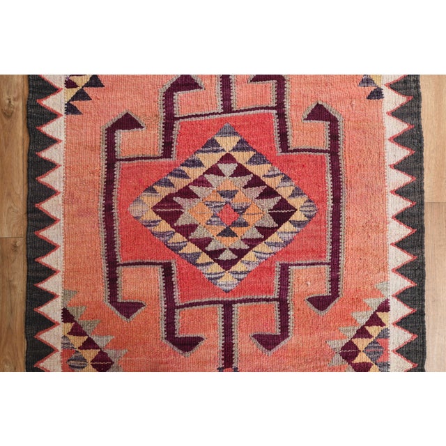1970s Vintage Handmade Wool Cotton Pink Runner Rug For Sale - Image 11 of 11