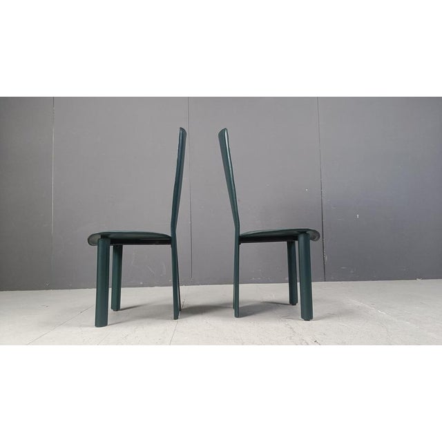 Vintage Green Leather Dining Chairs, 1980s, Set of 4 For Sale - Image 12 of 14