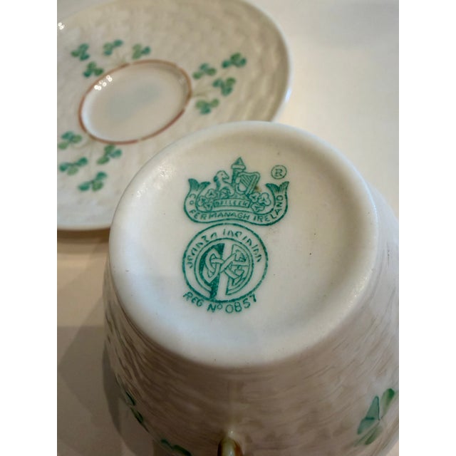 Mid 20th Century Belleek Shamrock Teacup and Saucer For Sale - Image 10 of 10
