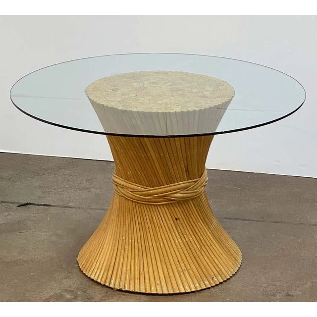 Mid-Century Modern Rattan Round or Center Table With Glass Top (Dia 47 1/2) - Attributed to McGuire For Sale - Image 3 of 13