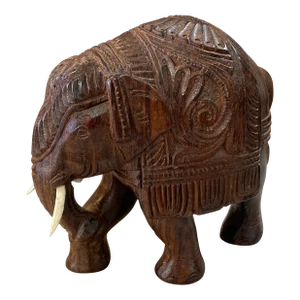 Mid 19th Century Hand Carved Indian Elephant With Intricate Carved Details
