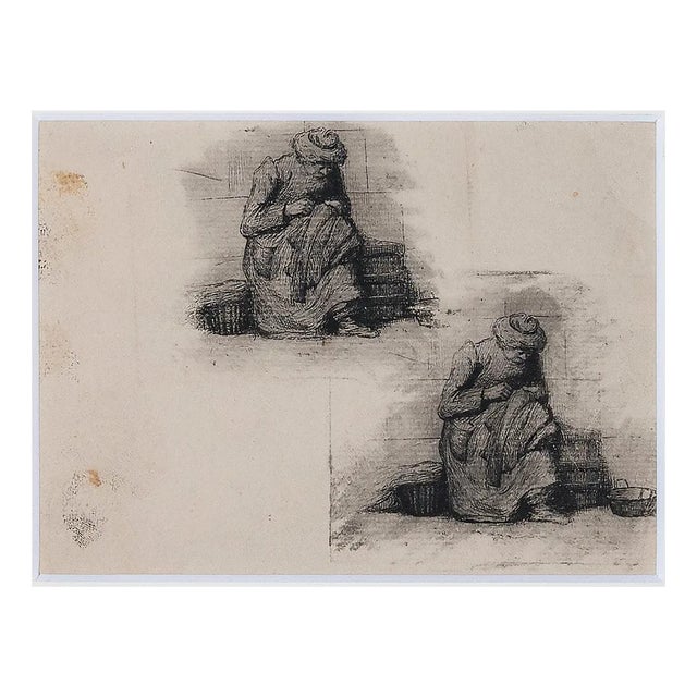 Turkish Man, Pencil Drawing, 1970s, Framed For Sale