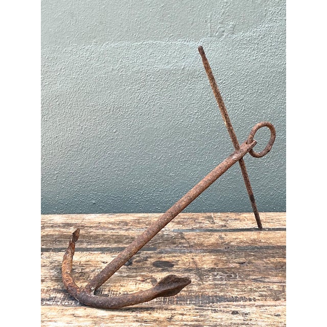 Brown Vintage Weathered Iron Nautical Anchor For Sale - Image 8 of 12