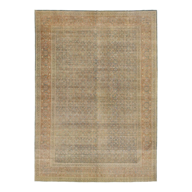 1900s Antique Persian Tabriz Wool Rug Handmade in Blue With Allover Pattern For Sale