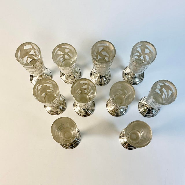 Metal 1950s Vintage Boho Chic Art Deco Mexican Antonio Pineda Sterling Silver Cordials - Set of 10 For Sale - Image 7 of 13