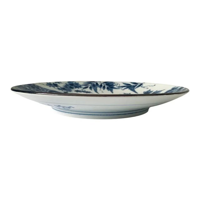 Japanese Vintage Chinoiserie Japanese Arita Ware White and Blue Porcelain Charger / Wall Plate Rickshaw Japan For Sale - Image 3 of 13