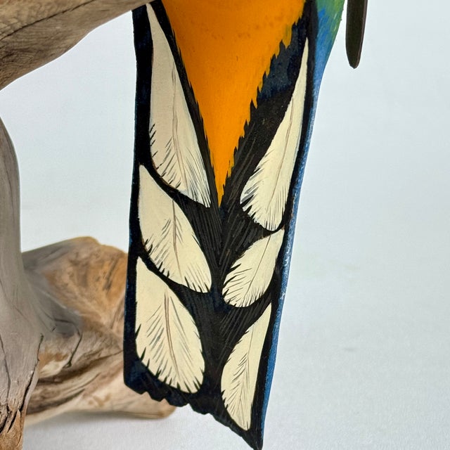 Wood Late 20th Century Original Harry Ross Hand Carved Bird With Glass Eyes on Driftwood, Signed For Sale - Image 7 of 12