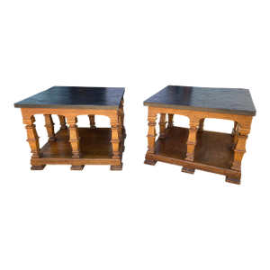 1960s Drexel Heritage Furniture Vintage Mid Century Modern Stone End Tables Set of 2