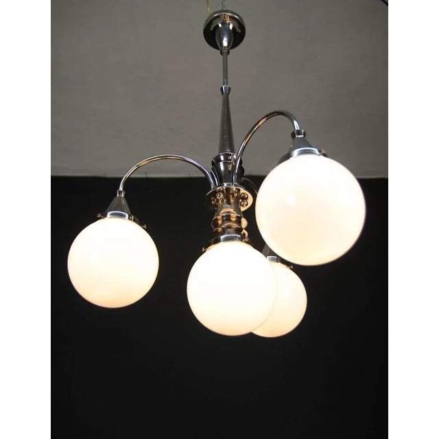 Glass Art Deco Chrome 4-Light Chandelier, 1930s For Sale - Image 7 of 18