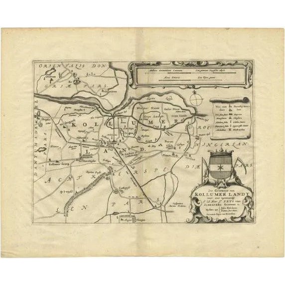 Antique Map of Kollumerland attributed to Schotanus, 1664 For Sale