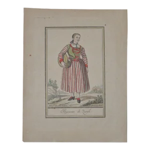 Costumes De Différents Pays, 'Paysanne De Zurich' Hand Colored Engraving