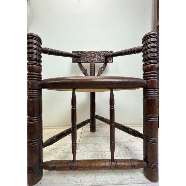 Set of Oak with Leather Monk Chairs, Sweden, 1950s For Sale - Image 6 of 18
