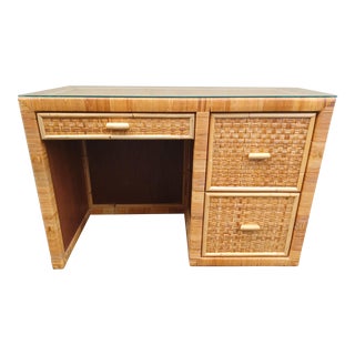 Mid 20th Century Vintage 3 Drawer Rattan and Bamboo Desk For Sale