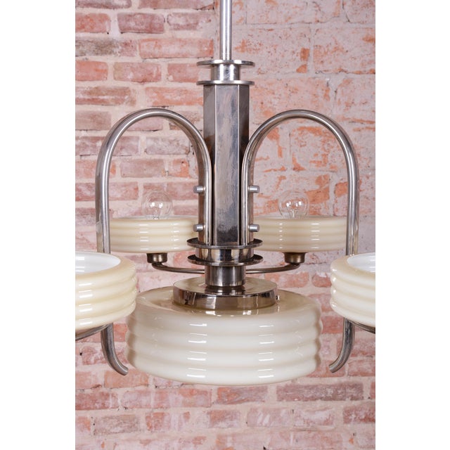 Bauhaus Chandelier in Nickel-Plated Steel and Opaline Glass, Czech, 1920s For Sale - Image 4 of 14