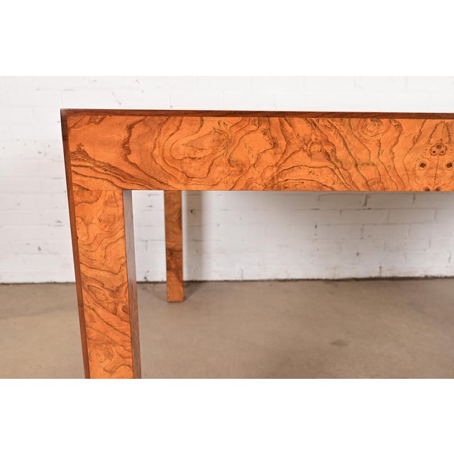 Milo Baughman Style Burl Wood Parsons Extension Dining Table, Newly Refinished For Sale - Image 11 of 15
